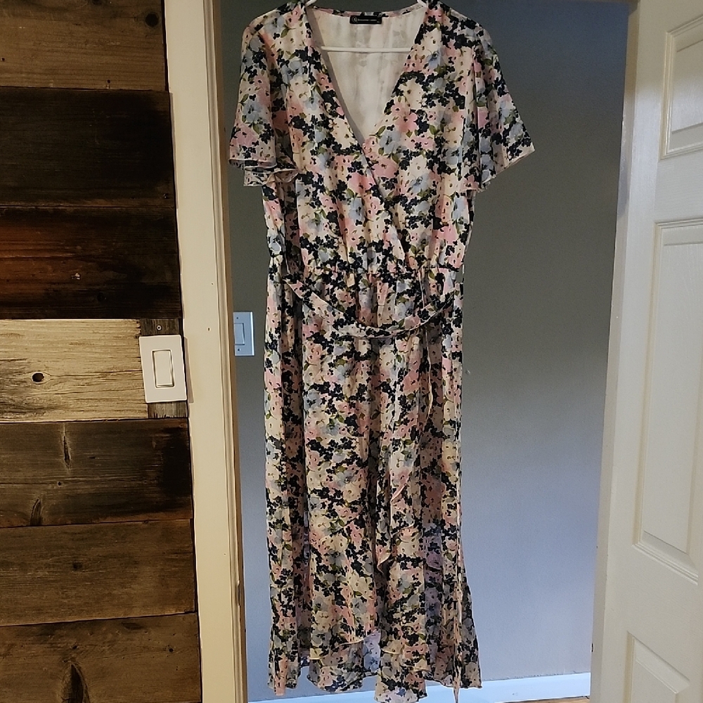 Pink Floral High Low Sundress with V-Neck